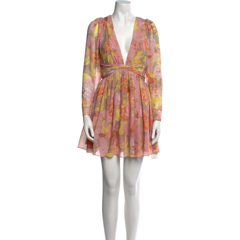 Ronny Kobo Intermix‎ Exclusive Floral Deep V-Neck Mini Dress Pink Yellow Small